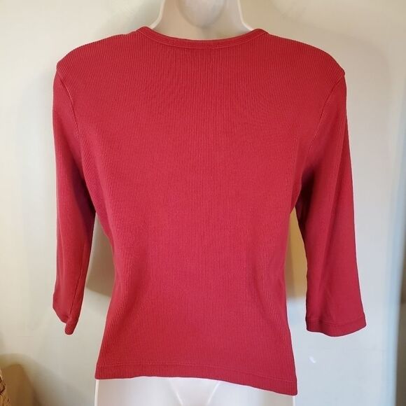 Red 3/4th Sleeve Henley Clasp Shirt - Picture 5 of 9